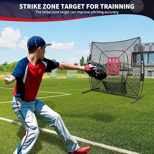 Miniatura 5 de BAGAIL 7x7 ft Baseball & Softball Practice Net with Bow Frame for Batting, Hitting, Pitching, Portable Baseball Throwing Net with Strike Zone, Carry
