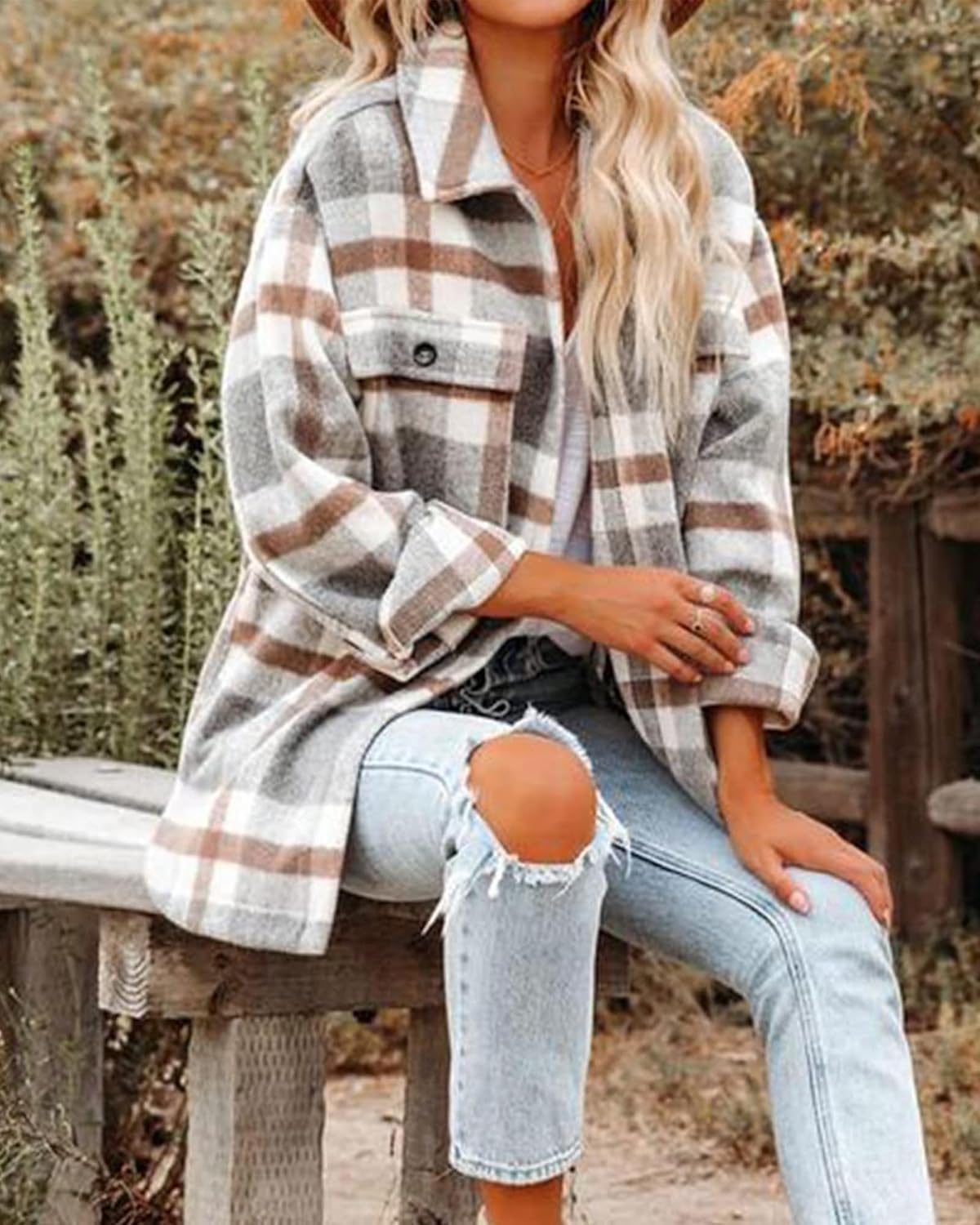 Blansdi Womens Flannel Shacket Plaid Button Down Long Sleeve Shirts Jacket Coats Fall Outfits Fashion Clothes 2025 - Image 3