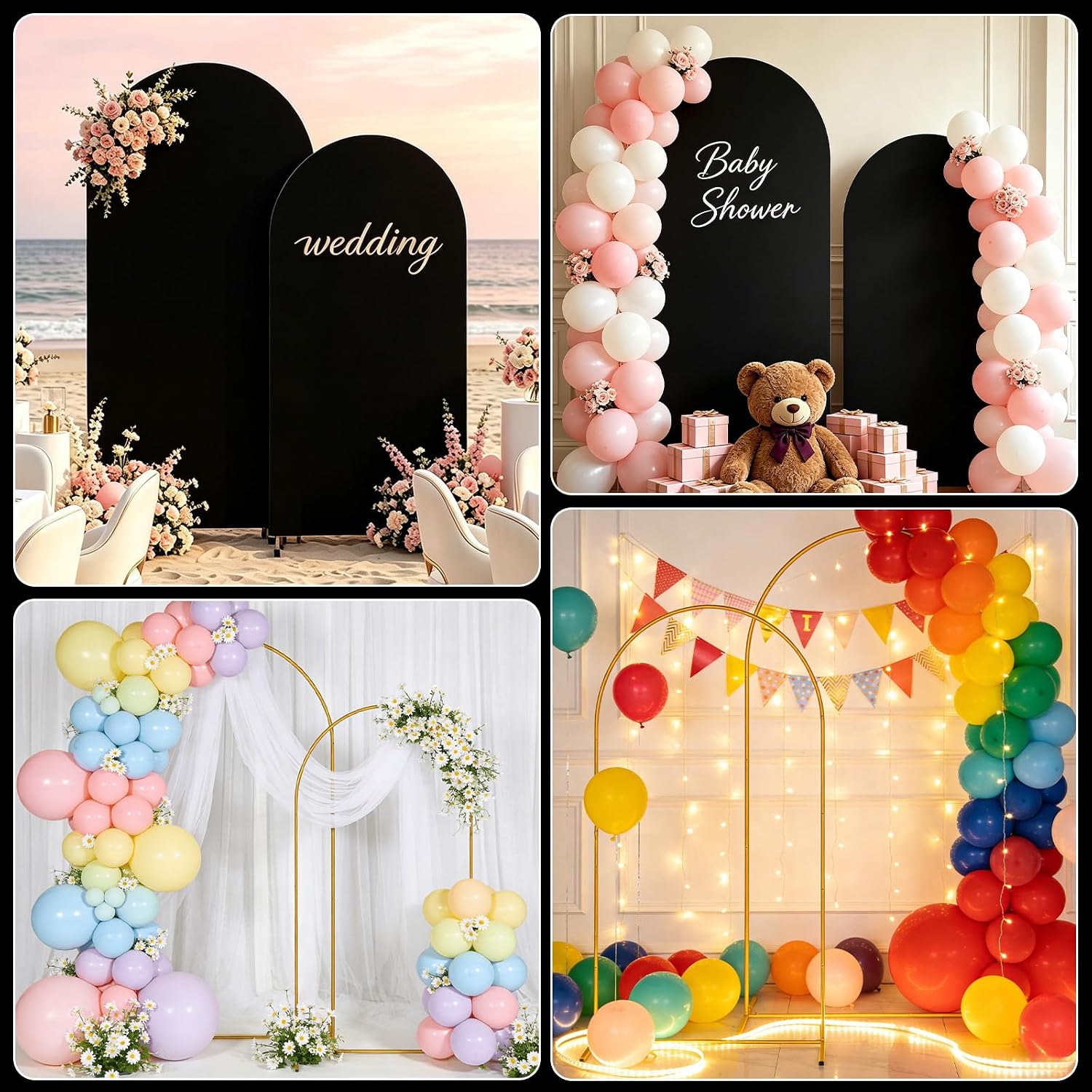 2 Pack Arch Backdrop Stand and Cover Set (7.2FT/6FT), Balloon Arch Stand, Metal Background Arch Stand, Backdrop Arch Frame, Wedding Arch for Backdrop (Black Cover)