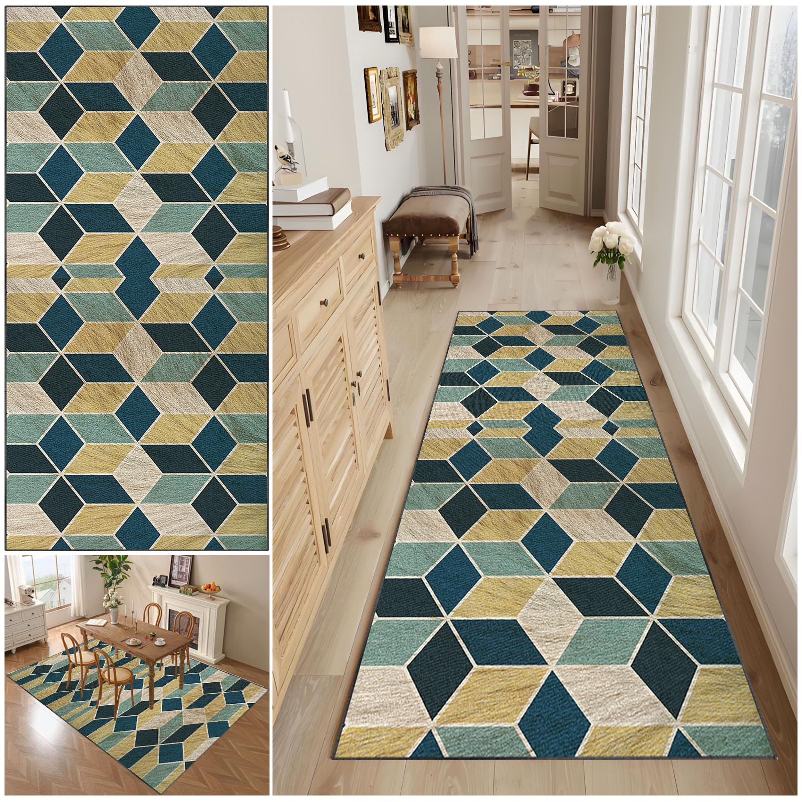 Carpet Runners for Hallway Non Slip Long, Kitchen Runner Rug 100 x 400 cm, Living Room Carpet, Washable Area Runner Rug, Indoor Corridor Carpet Indoor Bathroom Mat for Bedroom Entryway Laundry — image 1