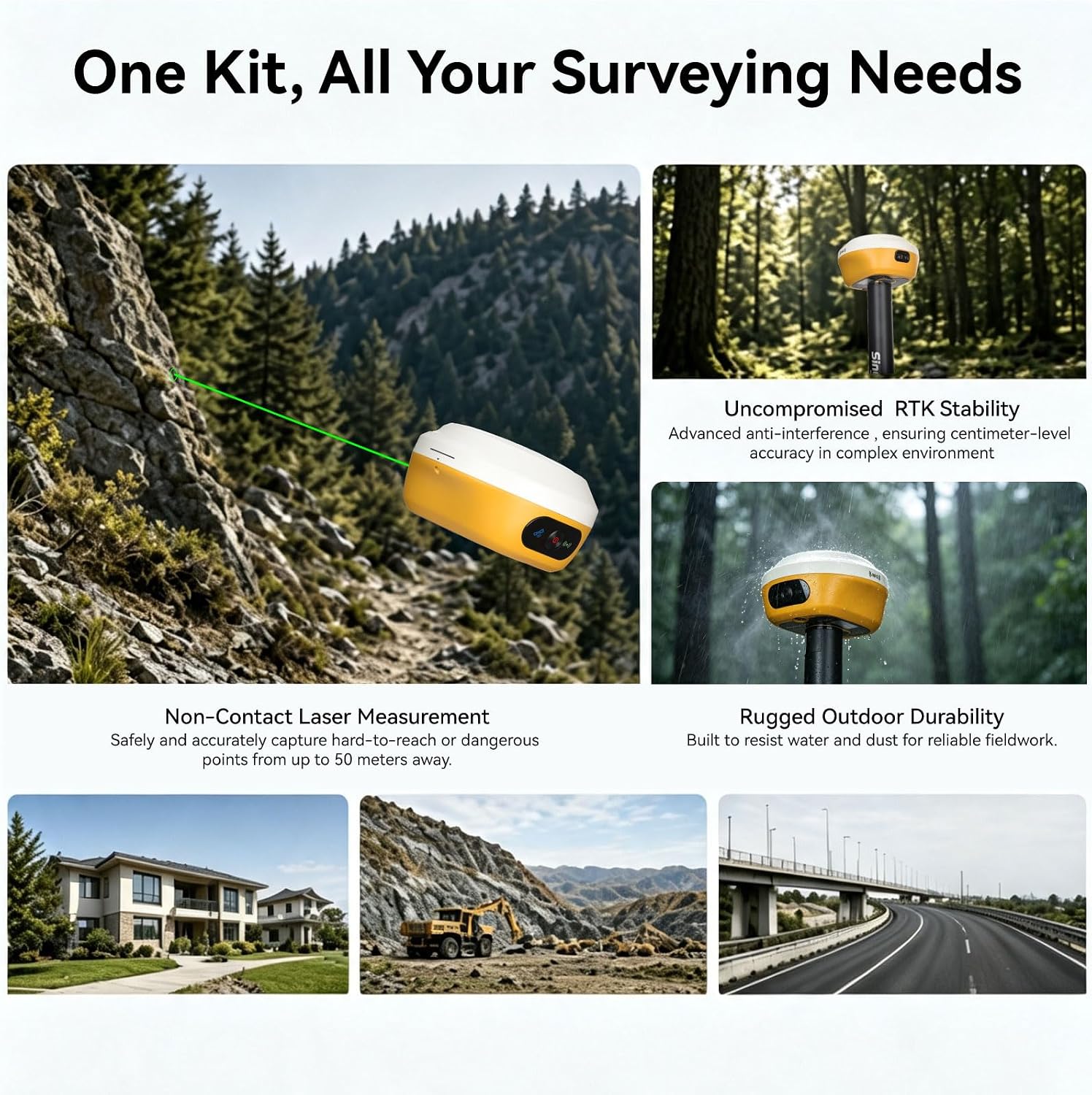 L1-AR+L1-Laser GNSS RTK Base+Rover – RTK GPS Handheld Collector with Software & Visual Stakeout with Camera, Global Shutter with 2 MP, 2cm Accuracy, 120° Tilt Survey | Professional Support