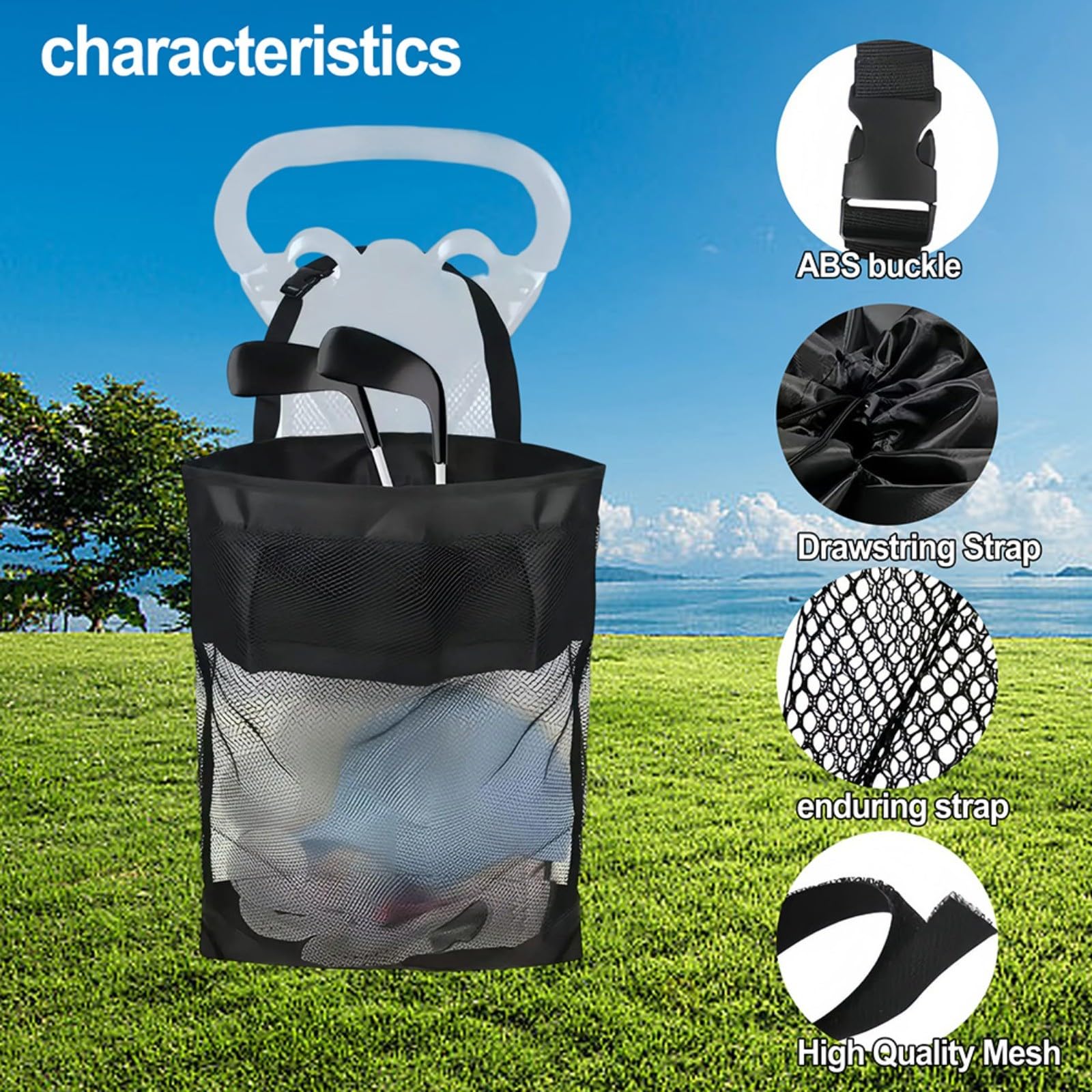 Bolsa de red para carrito de golf, bolsa organizadora de almacenamiento de malla para carrito de golf, bolsa de utilidad de nailon con múltiples compartimentos