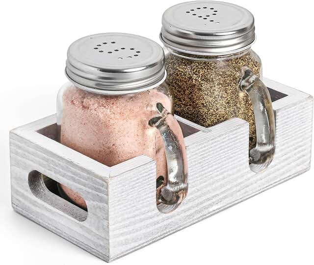 Mason Jar Salt And Pepper Shakers with Wood Holder