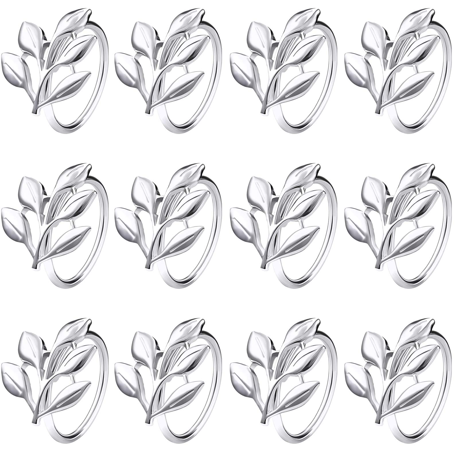 Legigo Silver Napkin Rings Set of 12, Metal Leaf Napkin Ring Holders for Cloth Napkins, Fall Napkin Ring Buckles Bulk for Wedding Receptions, Christmas Thanksgiving Holiday Party Dinner Table Settings