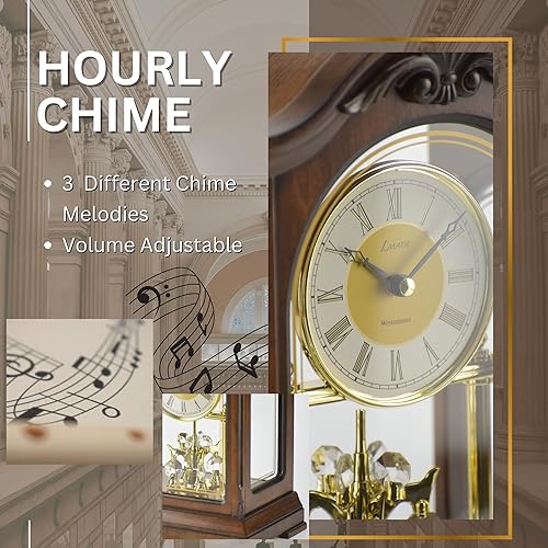 Miniatura 5 de DODEKA Reloj de repisa de madera, bola de cristal, timbre por hora, mesa analógica, estilo vintage, números romanos para chimenea, cocina, oficina