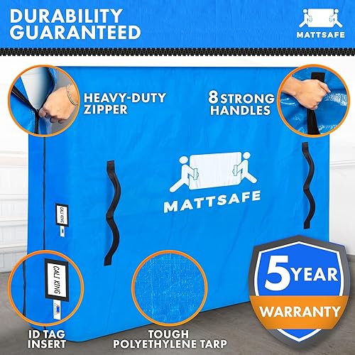 Miniatura 20 de Bolsa de colchón con 8 asas para mudanza y almacenamiento, tamaño King, funda reutilizable con cierre de cremallera fuerte, protección de colchón