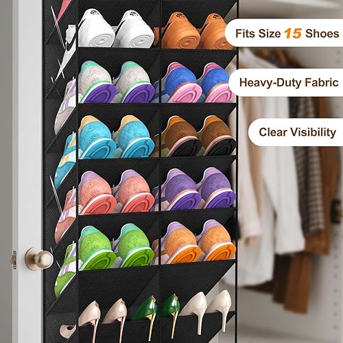 Miniatura 6 de 30 pares de organizadores de zapatos sobre la puerta, bolsillos transparentes para colgar zapatos para armario, almacenamiento de zapatos de 10