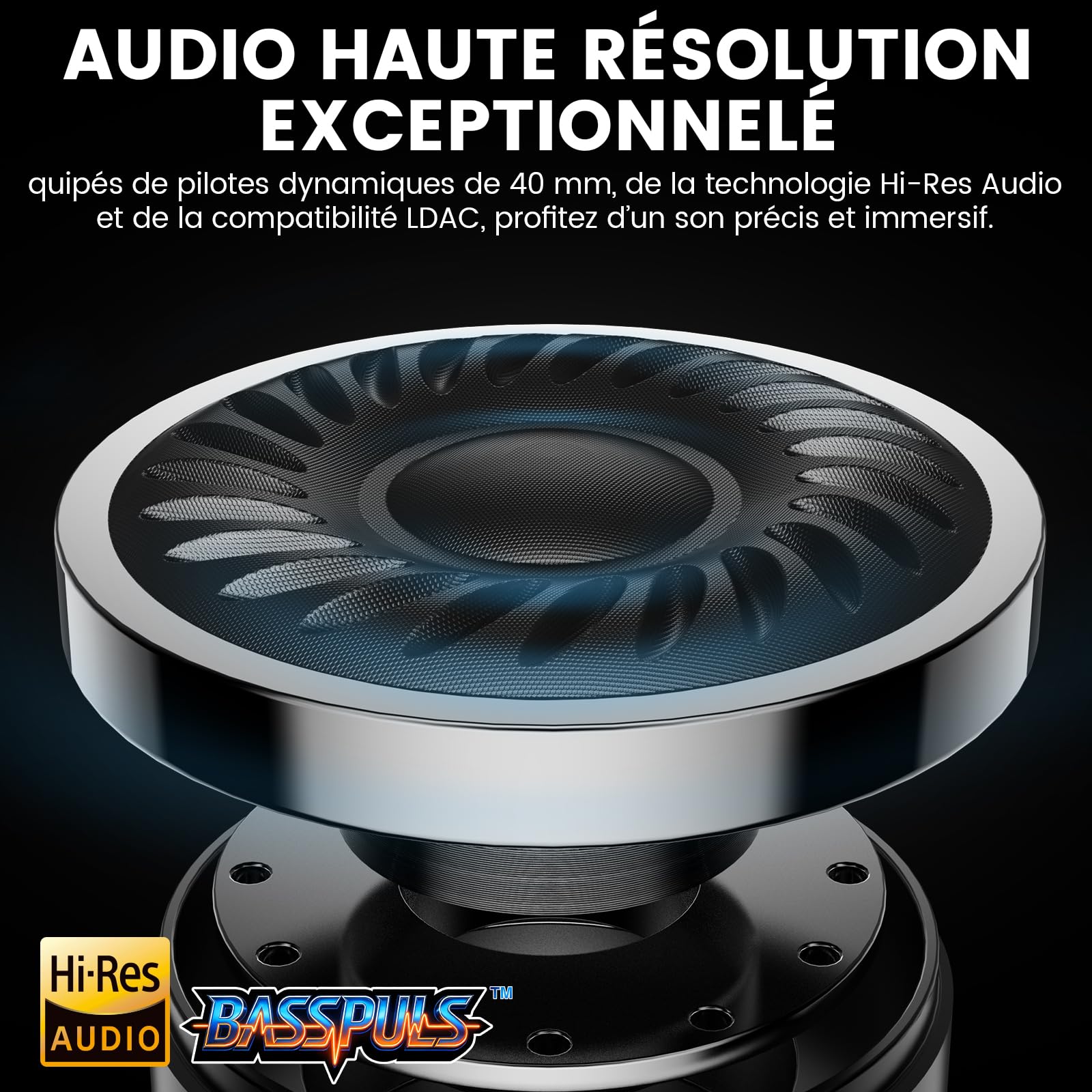 1Mii Y8 Casque Bluetooth sans Fil 6.0 Réduction de Bruit Active, Casque Audio Hi-Res Anti Bruit, 100H d'Autonomie, Basses Profondes, Confortable, IA Chat Vocal, EQ Personnalisable Via App - Noir