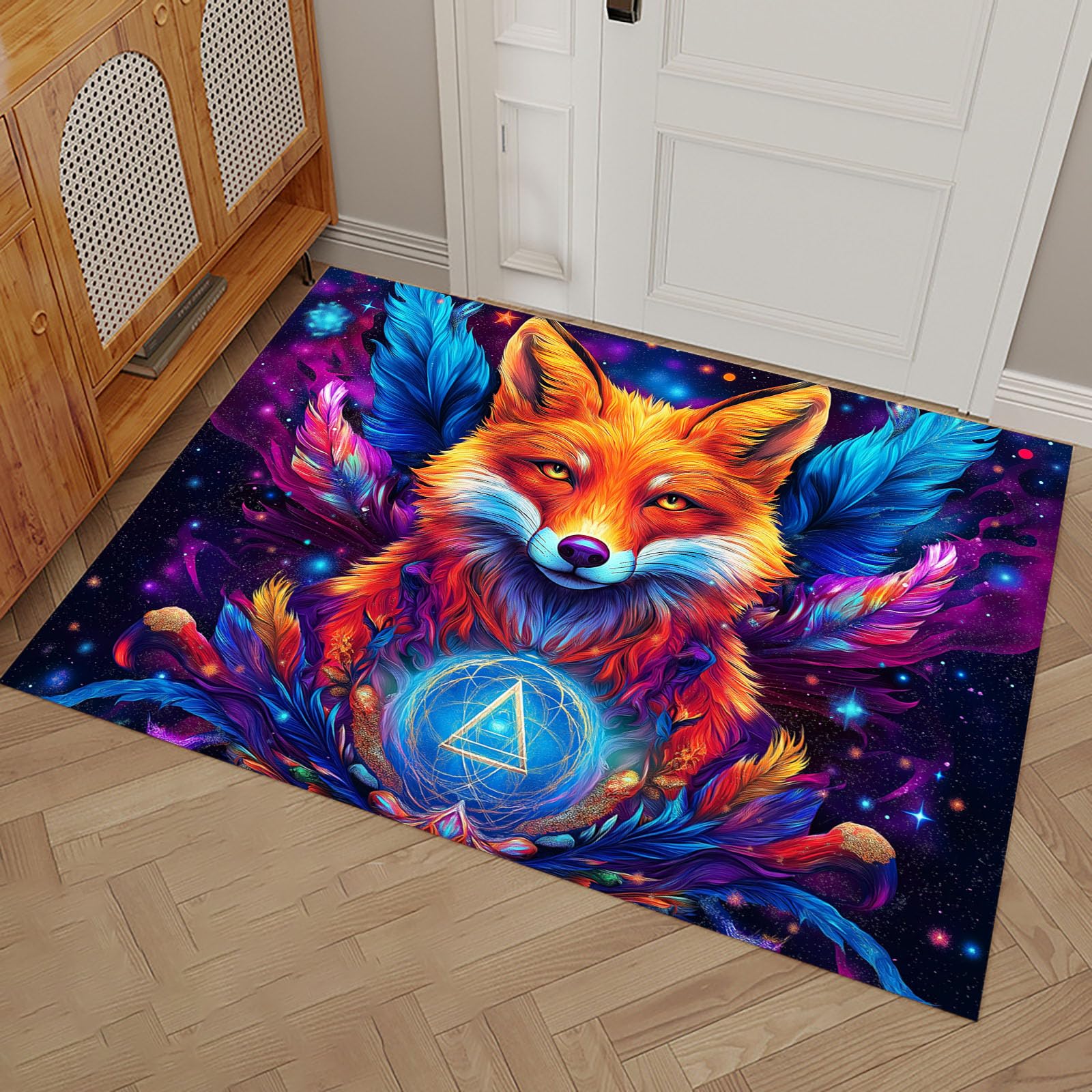 Paillasson espace art 60x90cm tapis de sol galaxie renard doux lavable