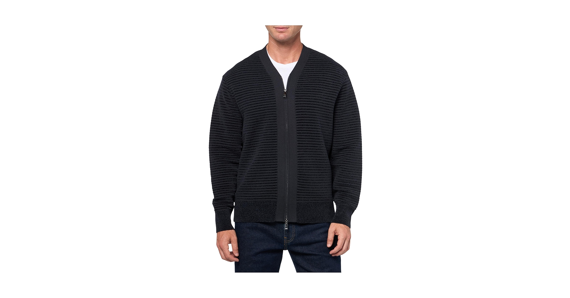 Armani Exchange Men's Full Zip Cardigan with Horizontal Stripes