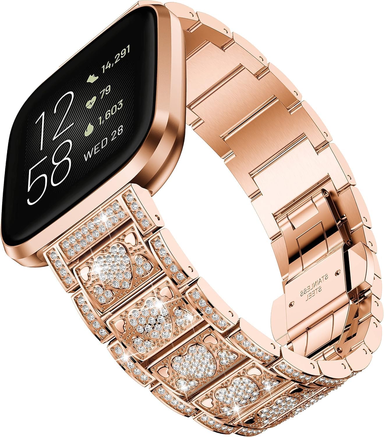 Compatible with Versa 4/Versa 3/Versa 2 Bands Women Dressy Stainless Steel Bling Band Bracelet Replacement Wristband for Fitbit Sense 2/1/ Versa Lite