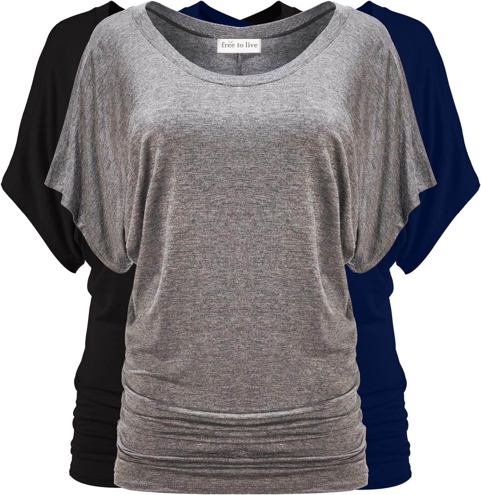 Free to Live 3 Pack Women's Dolman Tops with Short Sleeves