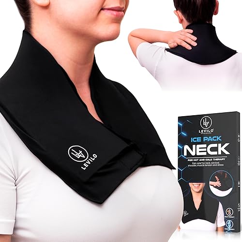 LEVILO Bolsa de hielo para el cuello para terapia de frío y calor, envoltura de hielo reutilizable para el cuello para inflamación, compresa fría,