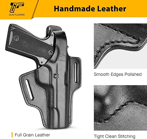 Miniatura 9 de OWB - Funda de pulgar para Colt 1911 y 1911 5 pulgadas, Glock 17 19 19 x 22 23 31 32 45Taurus G2C G3C, PT111 PT140. Funda de cuero de grano completo