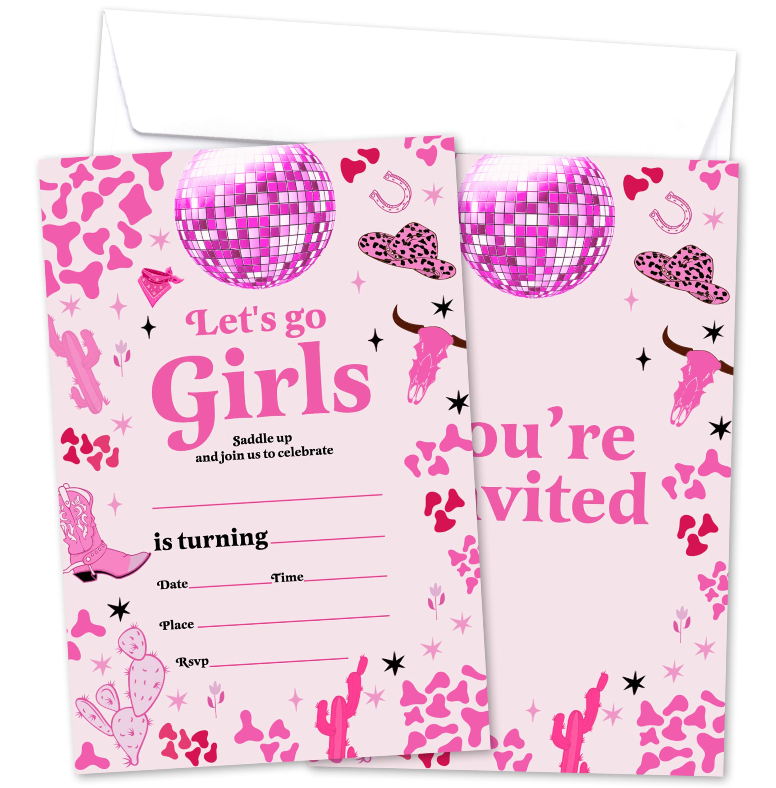 Dskly Wild West Birthday Invitations For Girls, Western Disco Ball Birthday Party Invitations For Kids Adults, Cowgirl Party Invitations Cards With
