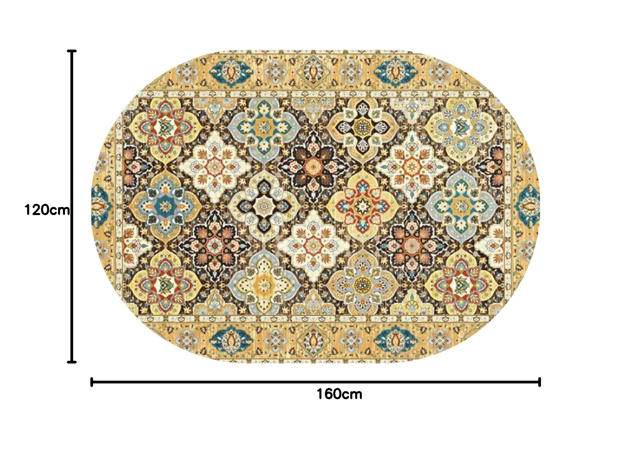 Owalny dywan dekoracyjny, narzuta na łóżko, sypialnia, wycieraczka do salonu, Entree Indoor, patchwork kwiatowy wielokolorowy, żółty, owalny 120 x 160 cm