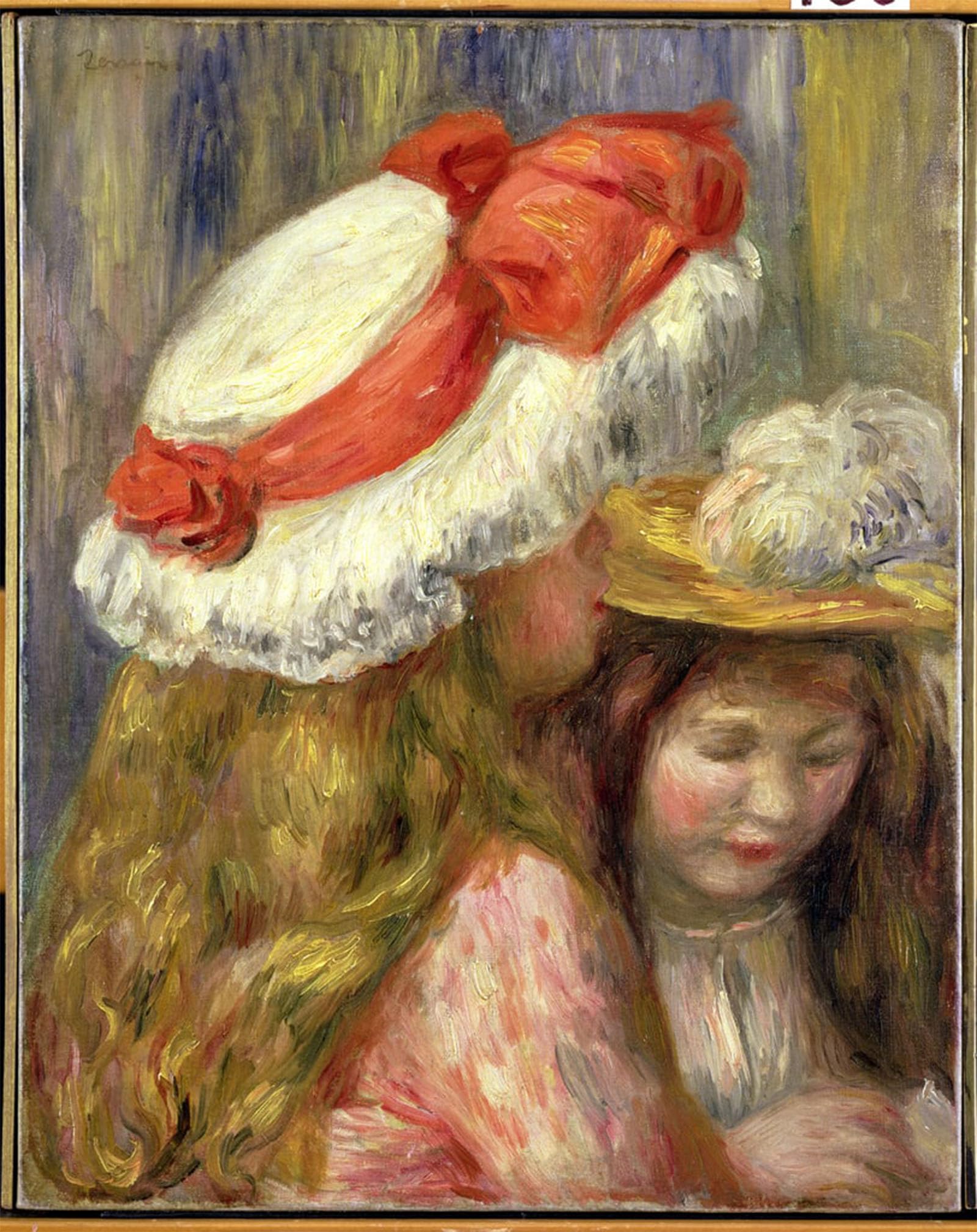 RZHRHJES Famous Painting Poster Art Canvas Print Retro Picture Two Girls with Hats by Pierre Auguste Renoir Poster Wall Art for Office Decor 60x90cm