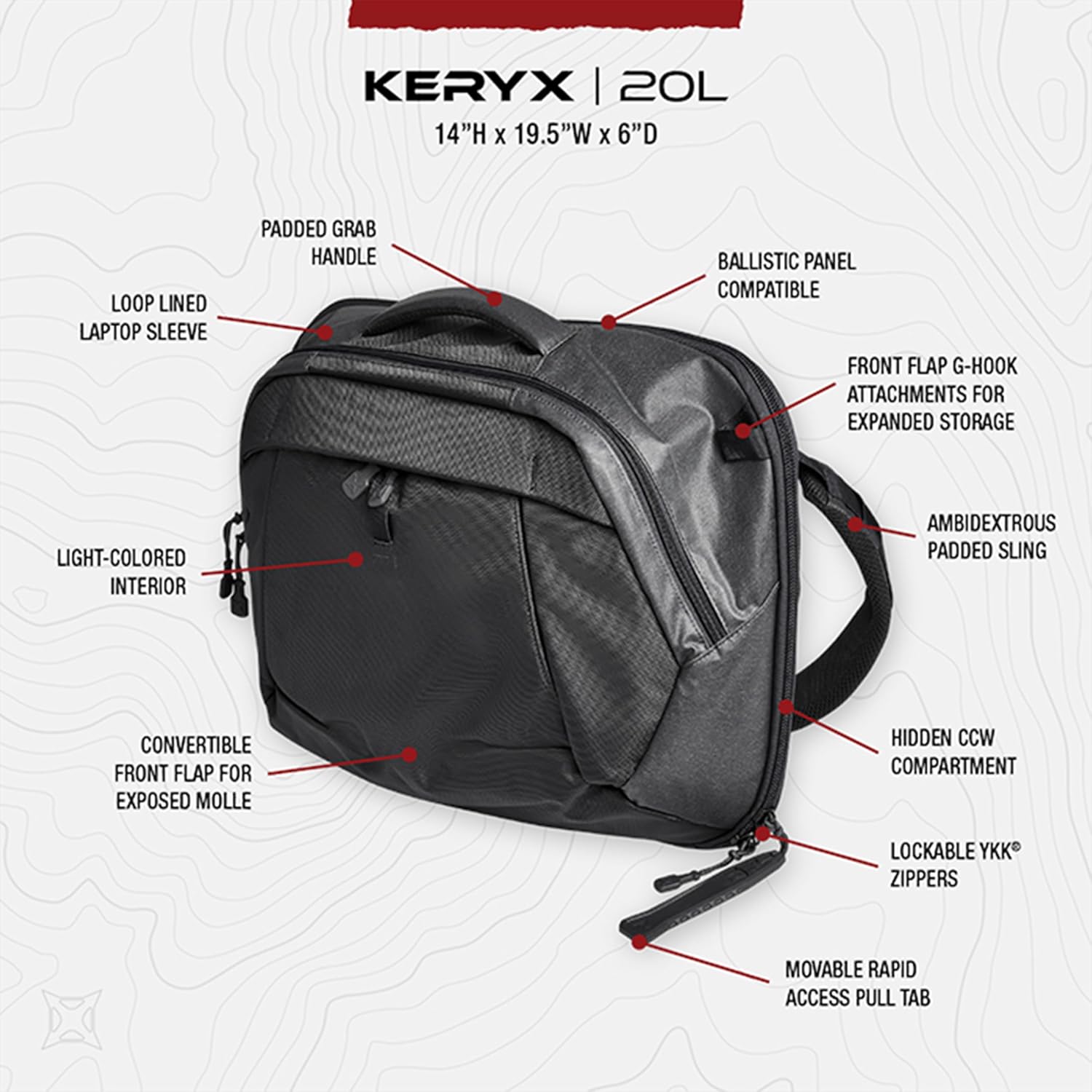 Vertx Keryx Tactical Sling Bag Crossbody 20L Bag for Travel, Work, Tactical Gear, It's Black - Image 6