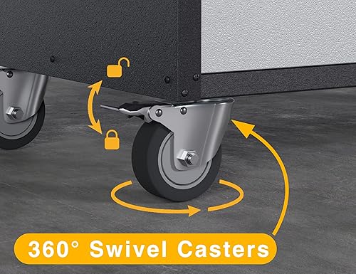 Miniatura 7 de Aobabo Armario de almacenamiento de herramientas de metal de 2 puertas sobre ruedas, caja de herramientas de acero con bloqueo, armario de