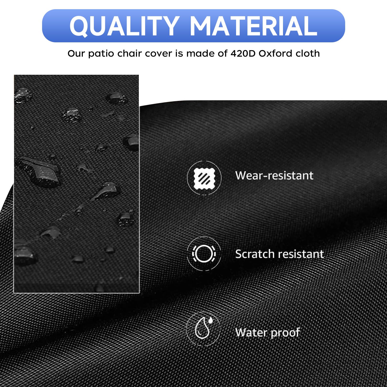 Copertura per sedia da giardino con ampio sorriso per patio impilabile impermeabile 420D tessuto Oxford copertura protettiva per sedie impilabili anti-UV 70 x 79 x 101/70 cm, nero