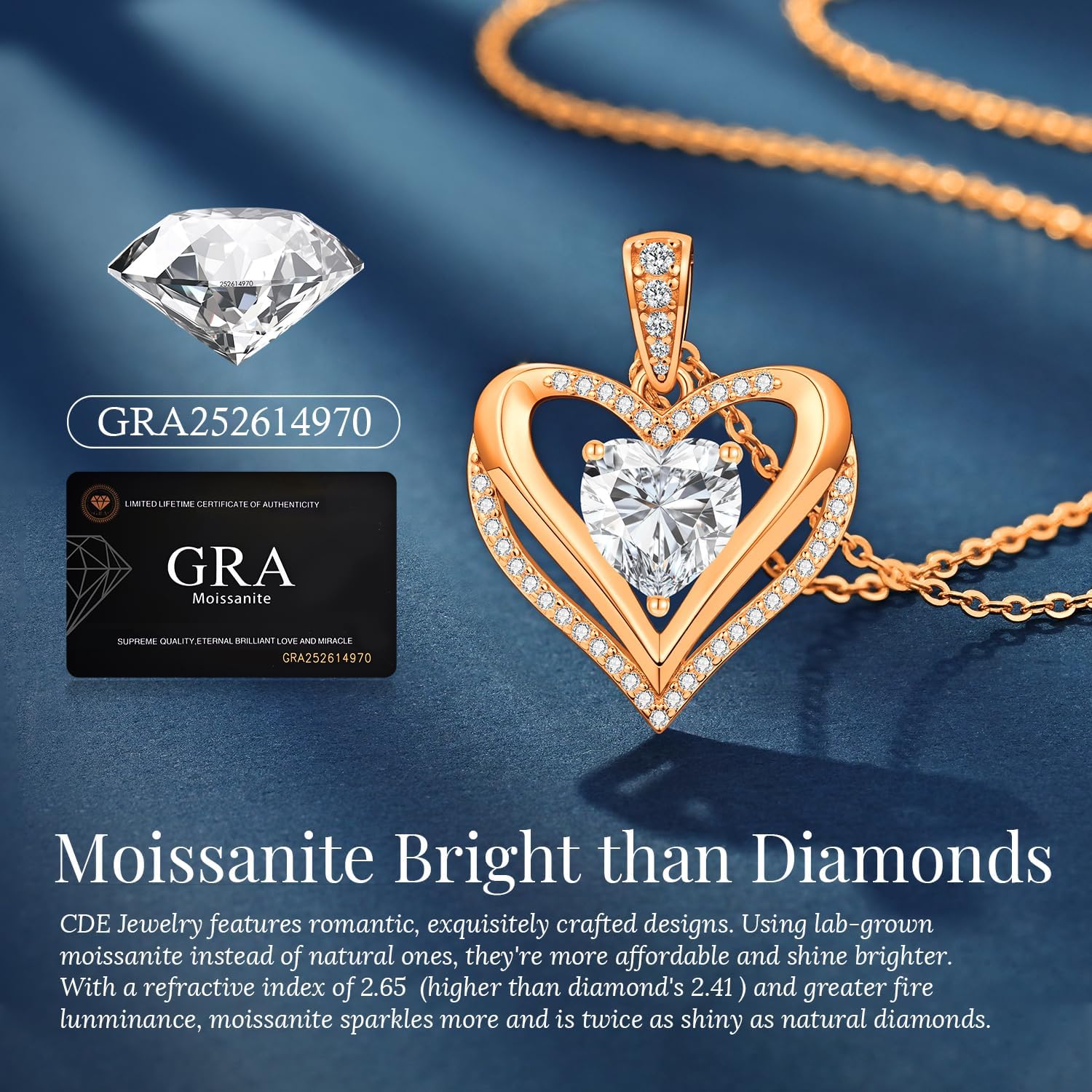 Moissanite Infinity Love Heart Pendant Necklaces for Women, 1-3 Carat 925 Sterling Silver 18K Gold Plated Engraved with"I LOVE YOU', Anniversary Birthday Present Jewelry Christmas Valentines Day Gift for Women Wife Girlfriend Her - Image 4