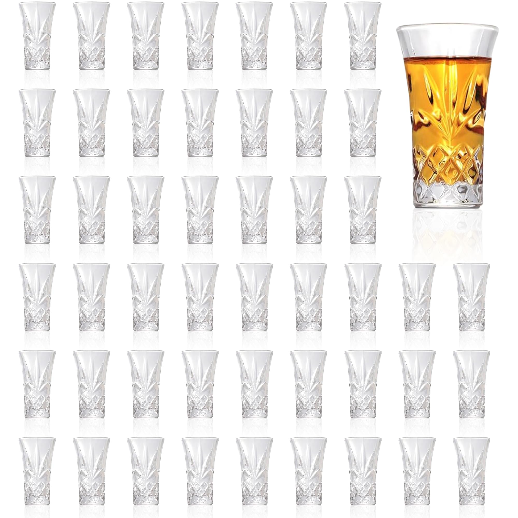 QUAFFER Tequila Glasses Heavy Base Shot Glass Cordial Glasses 2oz (Set of 48) – Classic Shape Elegant Patterned Glass - Authentic Tequila Shot Glass