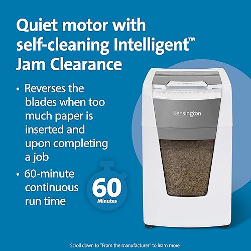 Miniatura 4 de Kensington Trituradora de papel OfficeAssist de 300 hojas con alimentación automática de microcorte, antiatascos, resistente con papelera extraíble