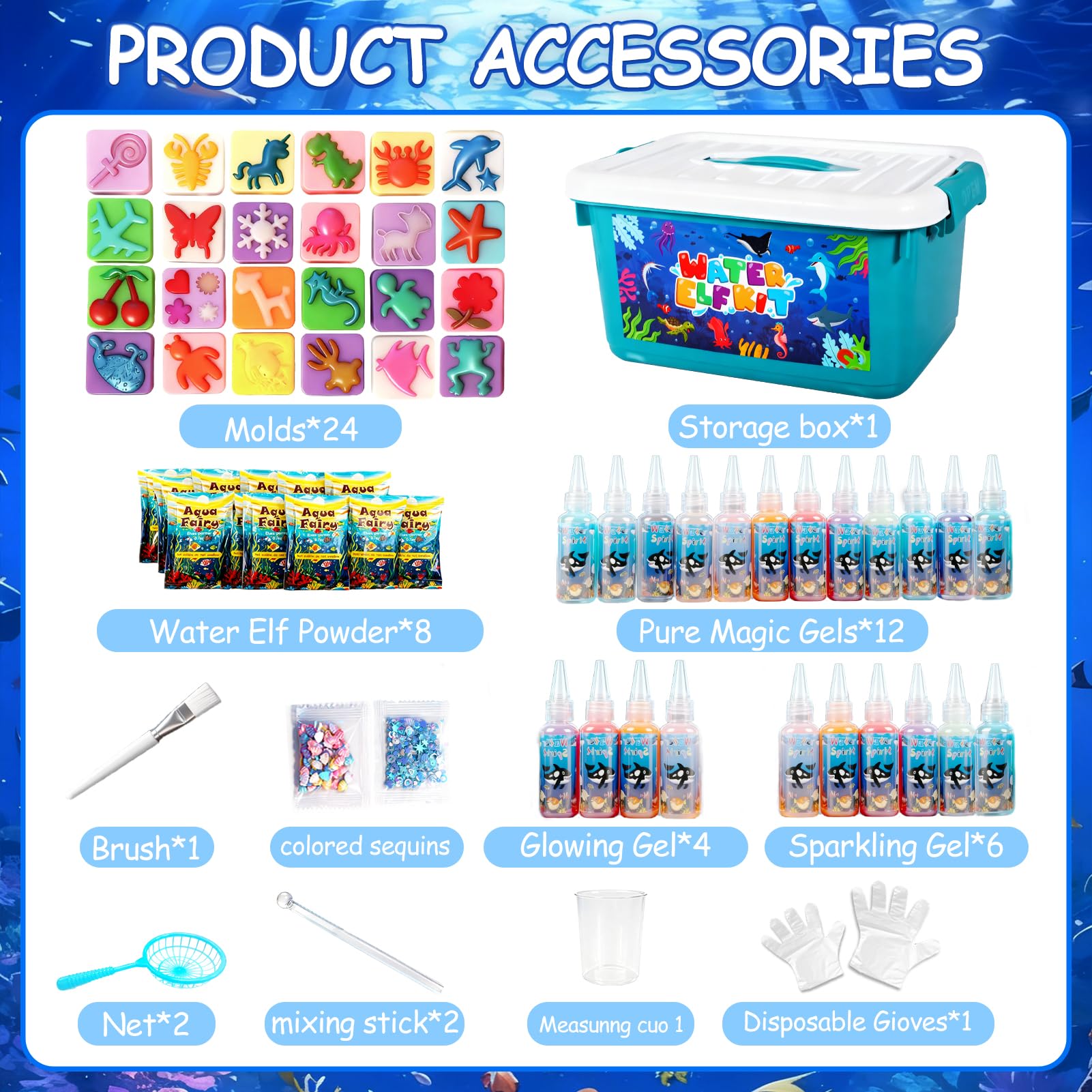 SACBRZZ Magic Water Elf,71 PCS Kit Gel Acqua Bambini,Magic Water Creativo Acqua Gel Set,24 Flaconi Di Gels Colorato E 24 Formine,Attivita Creative Bambino DIY Giocattolo Fatto Regalo per Bambini 3+
