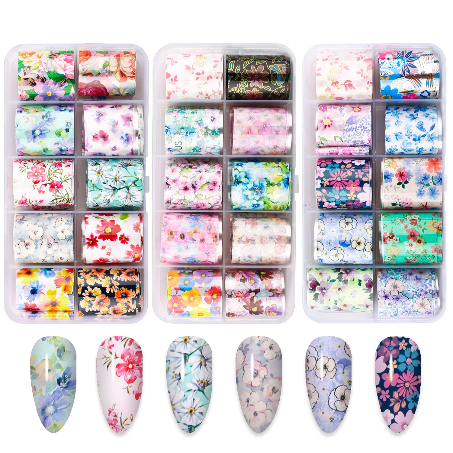 Nail Foil, DANNEASY 30 Rolls Nail Art Foil Transfer 3D Flower Stickers for Nails Blossoms Foils Nail Wraps for Nails Art Decorations Manicure Supplies