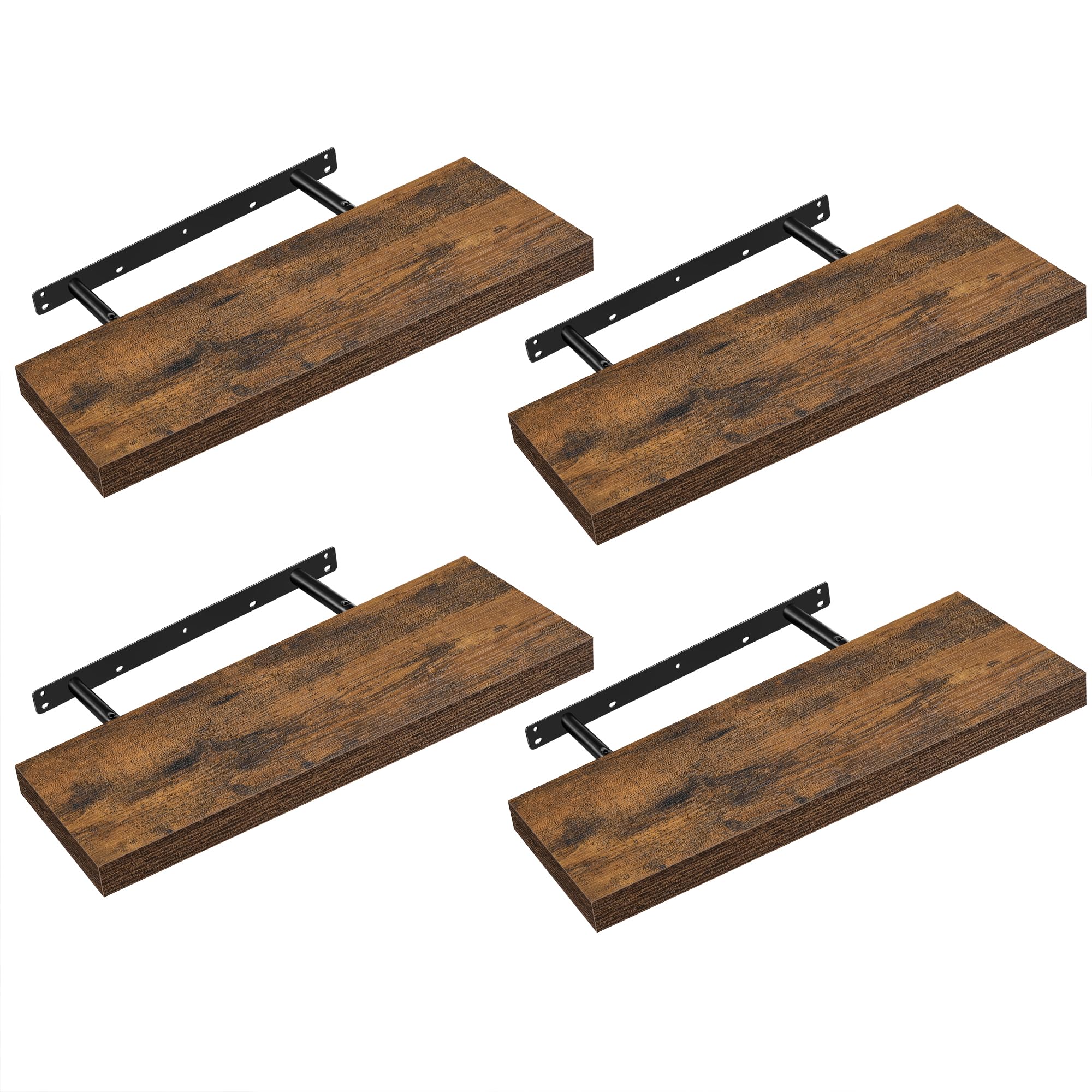 VASAGLE Mensola da Muro, Set di 4, Mensola da Parete, 20 x 60 x 3,​8 cm, per Portafoto Decorazioni, Soggiorno Studio Cucina, Marrone Vintage LWS075B01