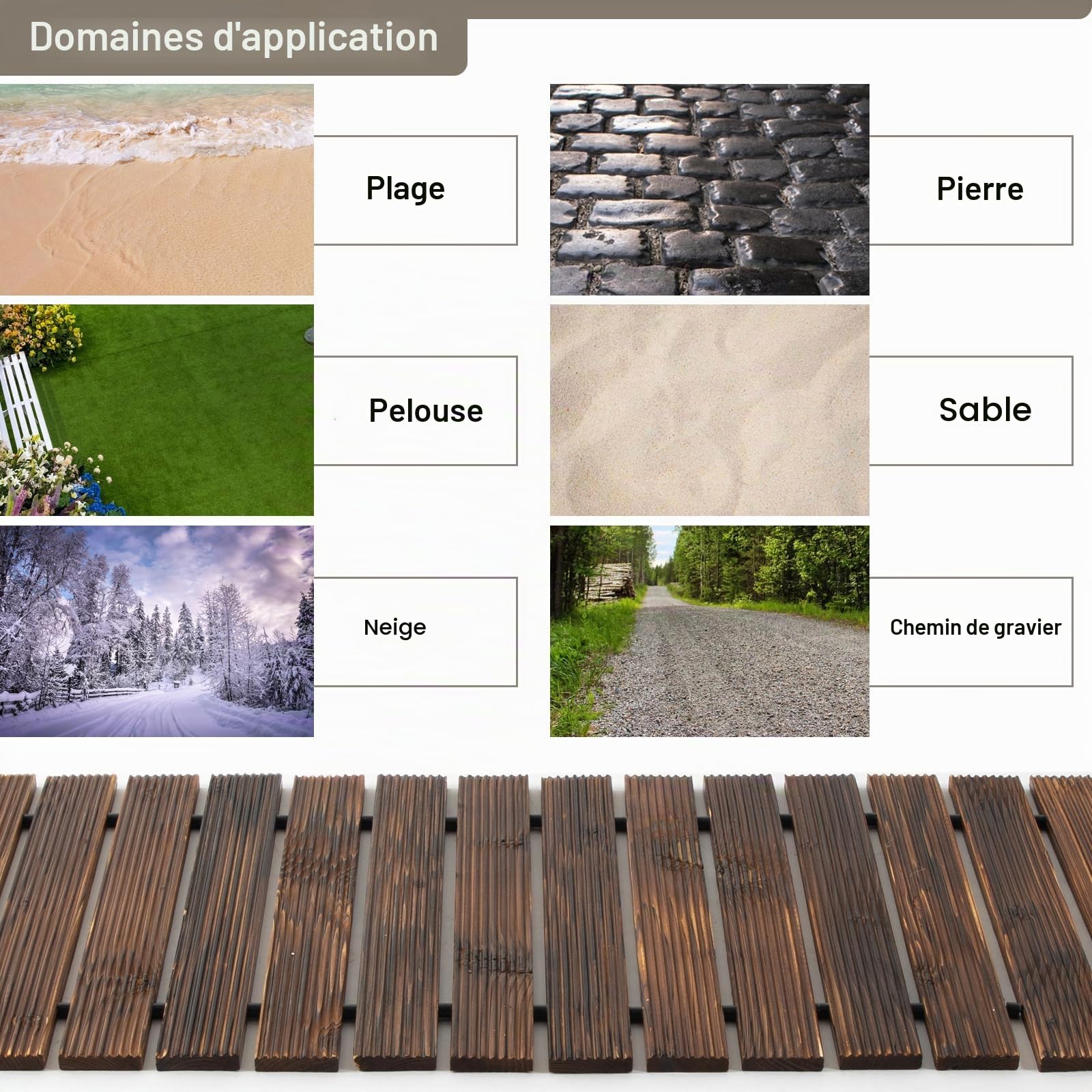 Icoget Chemin déroulable en bois pour jardin, 2,4 m, résistant aux intempéries, trottoir extérieur avec surface antidérapante, chemin rustique pour terrasse, plage, fête de mariage (droit)