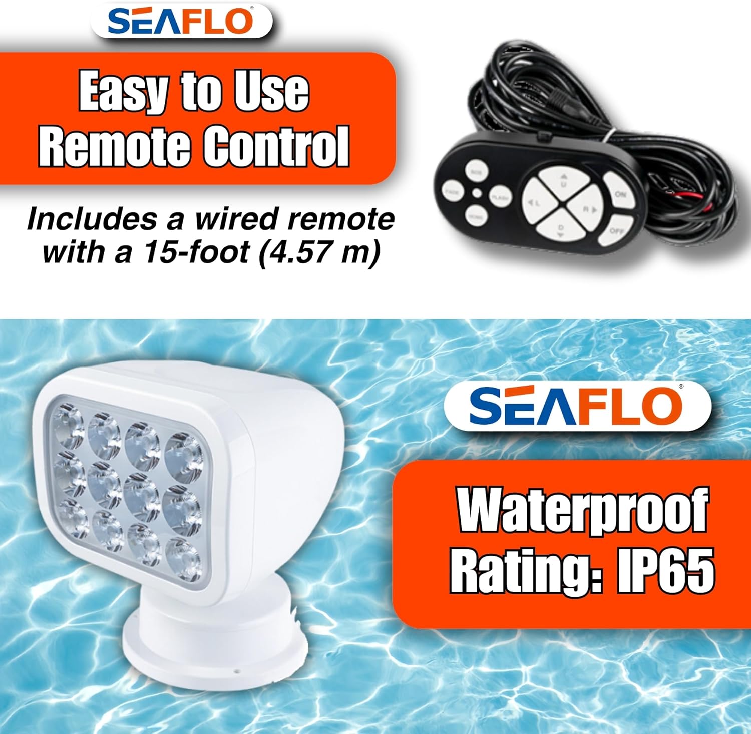 Easy to use wired remote control and IP65 waterproof rating