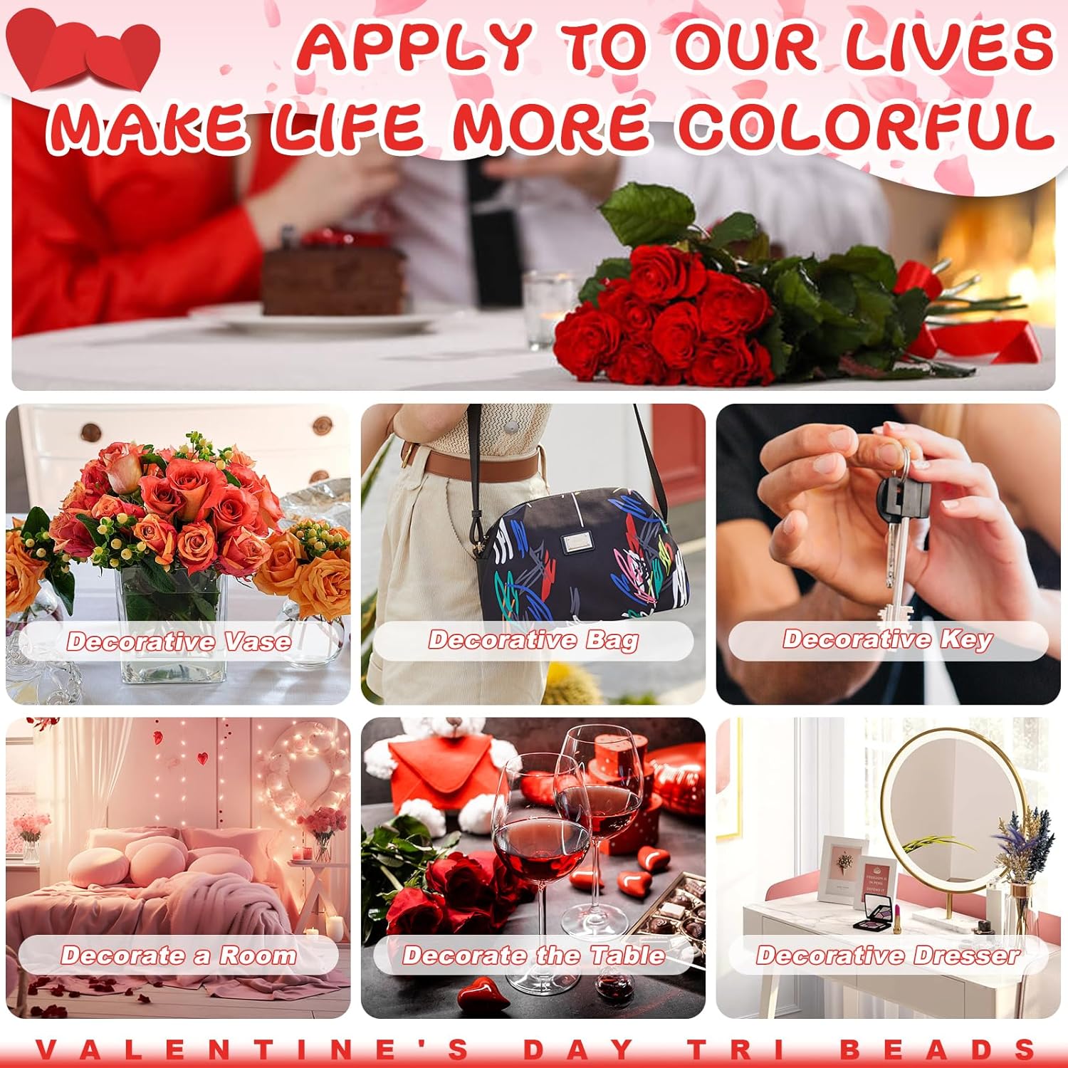 1600Pcs Tri Beads Plastic Tri-Shaped Beads for Crafts for Craft Necklace Wreath Candy Home Decoration DIY (Pink, Red, White, Rose Red) - Image 7