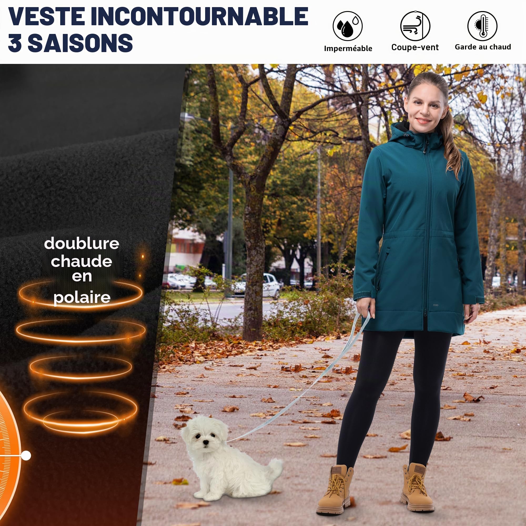 33,000ft Femme Veste Softshell Imperméable Longue Légère Jacket À Capuche Veste de pluie softshell Blouson Coupe Vent pour Activites En Exterieur Course à pied Randonnée Bleu S