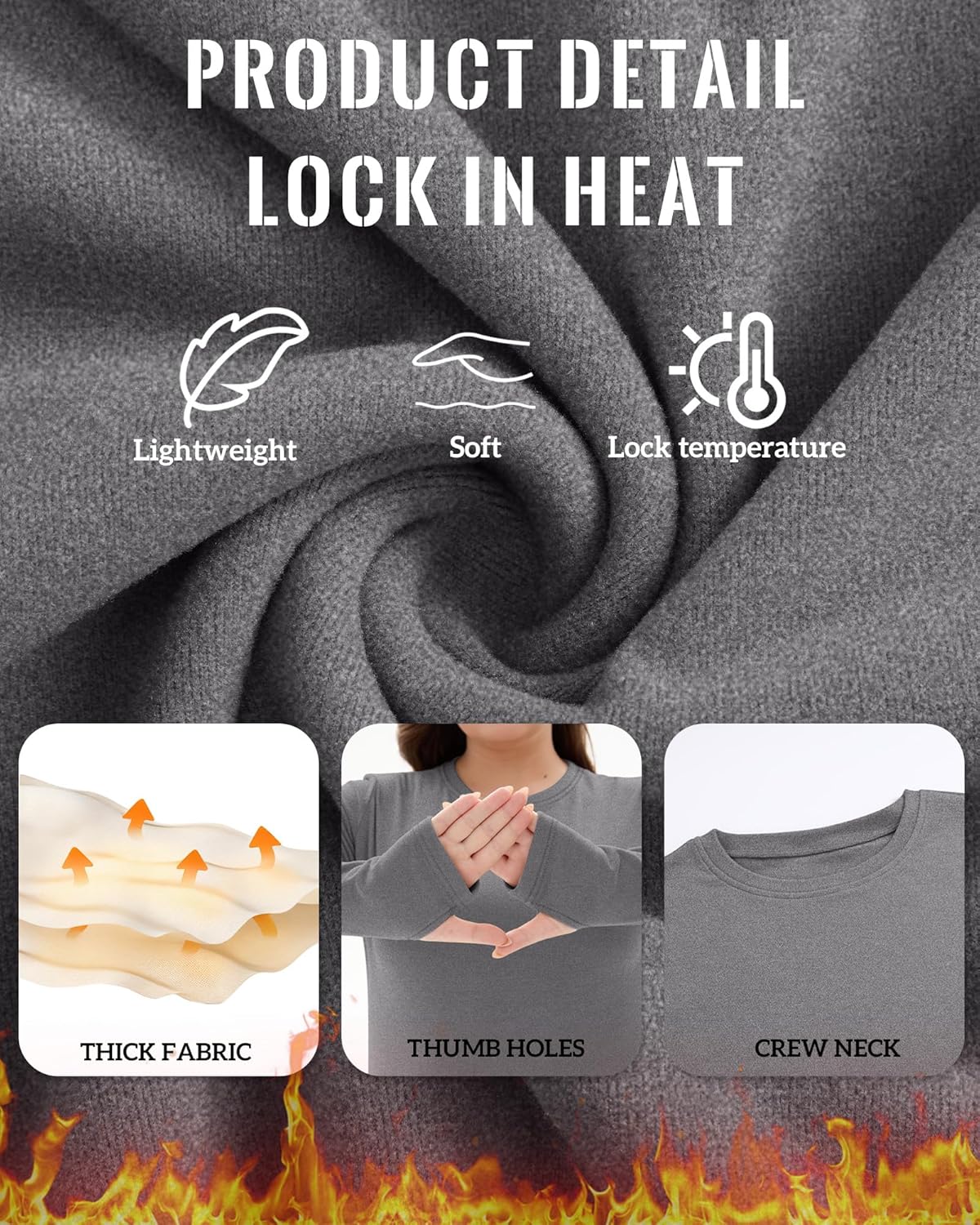 3 Pack Women's Plus Size Thermal Shirts Fleece Lined Long Sleeve Crew Neck Tops Slim Fit Shirts with Thumb Holes - Image 5