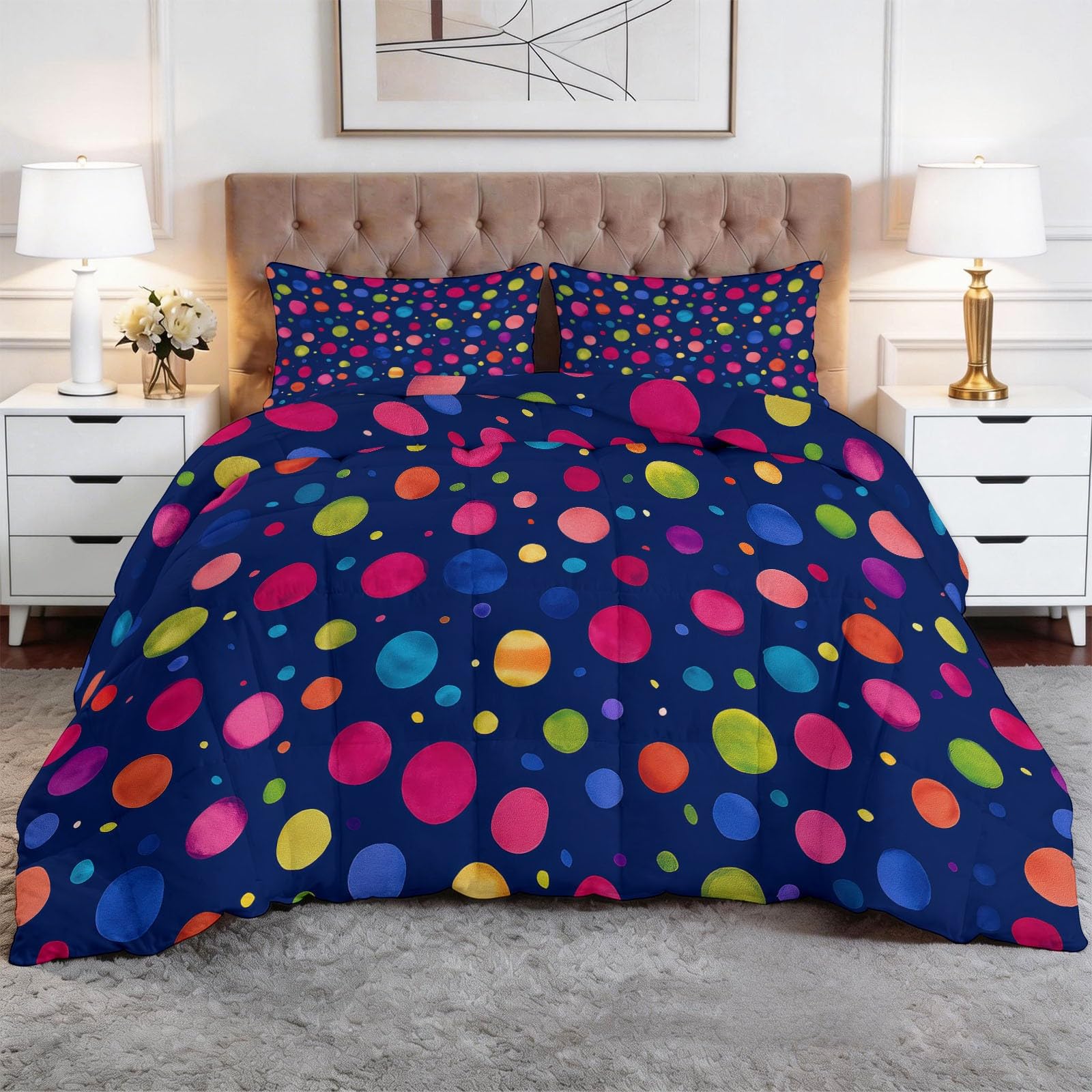 Generisch Bunte Punkte Bettdecke 200 x 200 cm 4 Jahreszeiten Steppdecke, Lustiger Cartoon Waschbare Ganzjahresdecke Kinder Bettwaren Set Kinderzimmer Babyzimmer Bettdecke Ohne Bezug