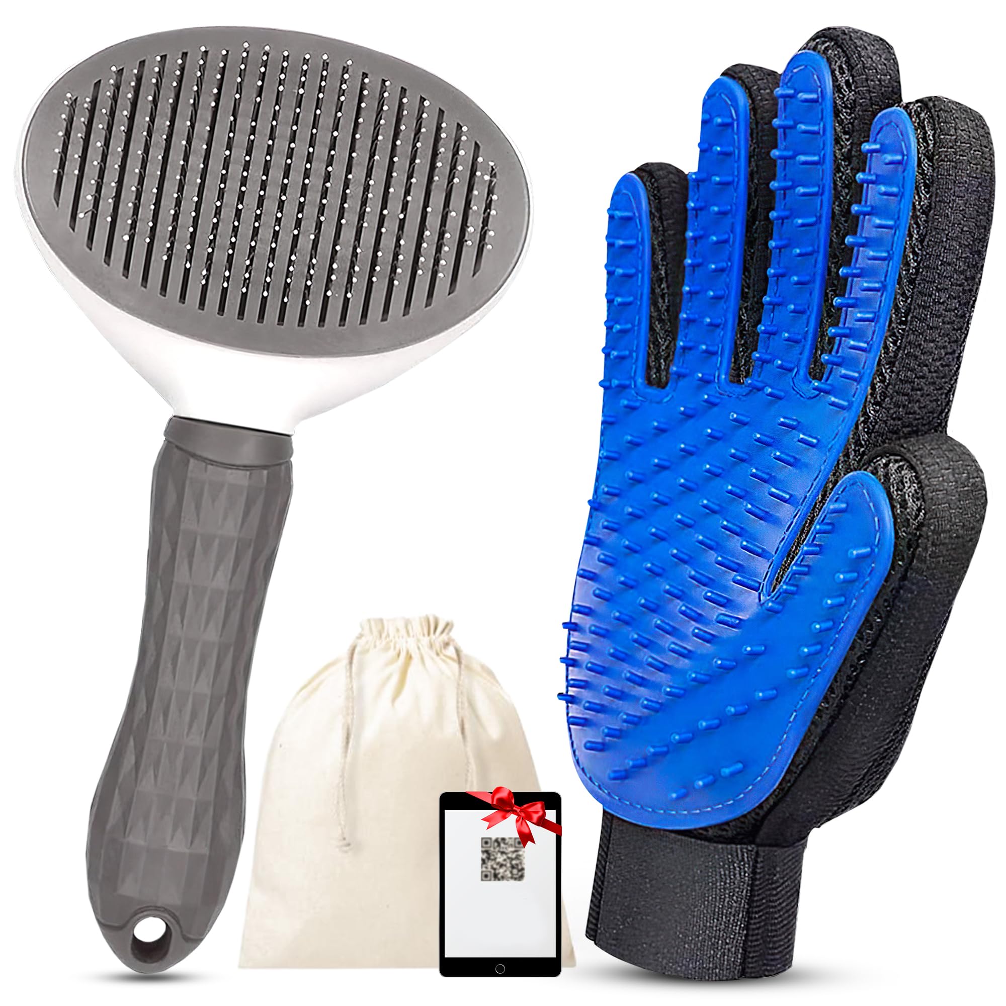 SALVAYRO Cepillo Quitapelos para Gatos y Perros + Guante de Aseo de Silicona - Kit Completo para Mascotas | Elimina Pelo Suelto, Reduce la Caída y Mejora el Bienestar - Incluye Bolsa y Guía Digital.