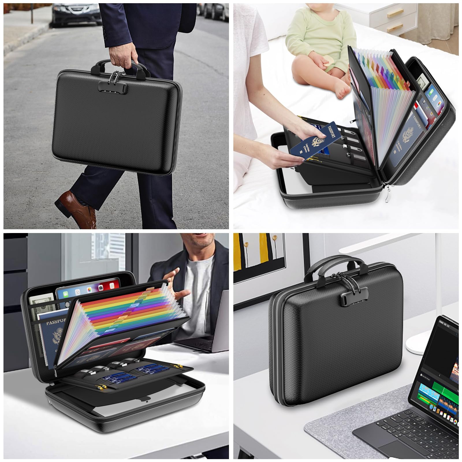 DocSafe Organizzatore per File Resistente al Fuoco con Serratura, Scatola per Documenti in Valigetta, Cartella Espandibile con 13 Tasche, Organizzatore per Documenti Portatile Impermeabile, Cartella
