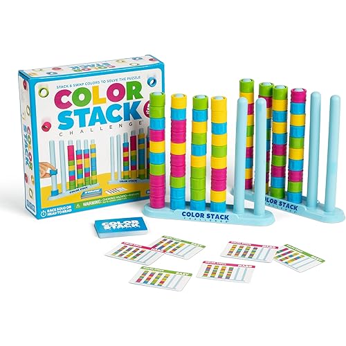 Color Stack Challenge by Relatable – A Fast-Paced Color Matching Puzzle Game for Fun Parties and Family Game Night. Includes 2 Stack Racks, 50 Challenge Cards, 80 Rings & Instructions.