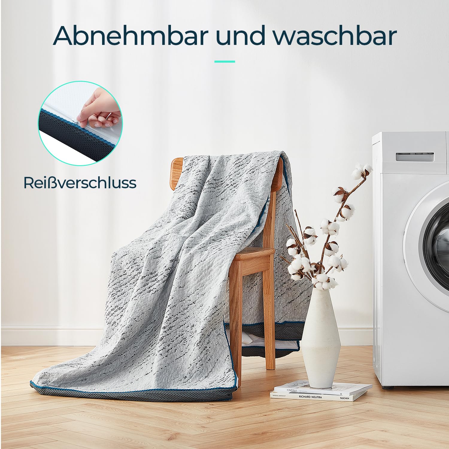 LINSY HOME Nakładka na materac żelowa, 160 x 200 cm, wysokość 7,5 cm, nakładka na materac z pianki z pamięcią kształtu, twardość H4/H5, z nadającą się do prania materiałem bambusowym