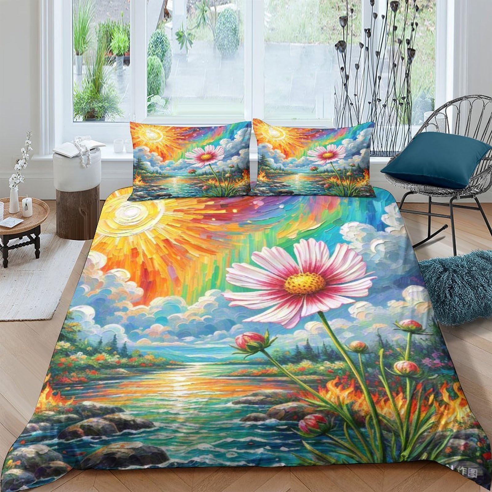 Housse de couette anti-plis Cosmos 3D parure lit double microfibre