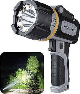 Rechargeable Spotlight 100000 Lumen, Super Bright LED Spotlight Flashlight with COB Light & Foldable Stand, Long Lasting Large Handheld Spot Light for Boating Camping Boat Marine