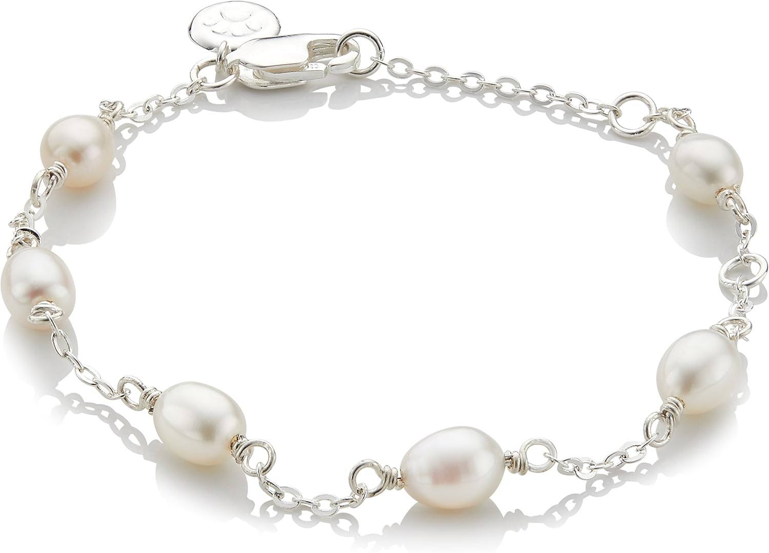 Molly B London 925 Sterling Silver Pearl Bracelet for Girls, Genuine Freshwater Pearl Jewelry; Baptism, First Holy Communion, Quinceañera or Flower Girl Gift