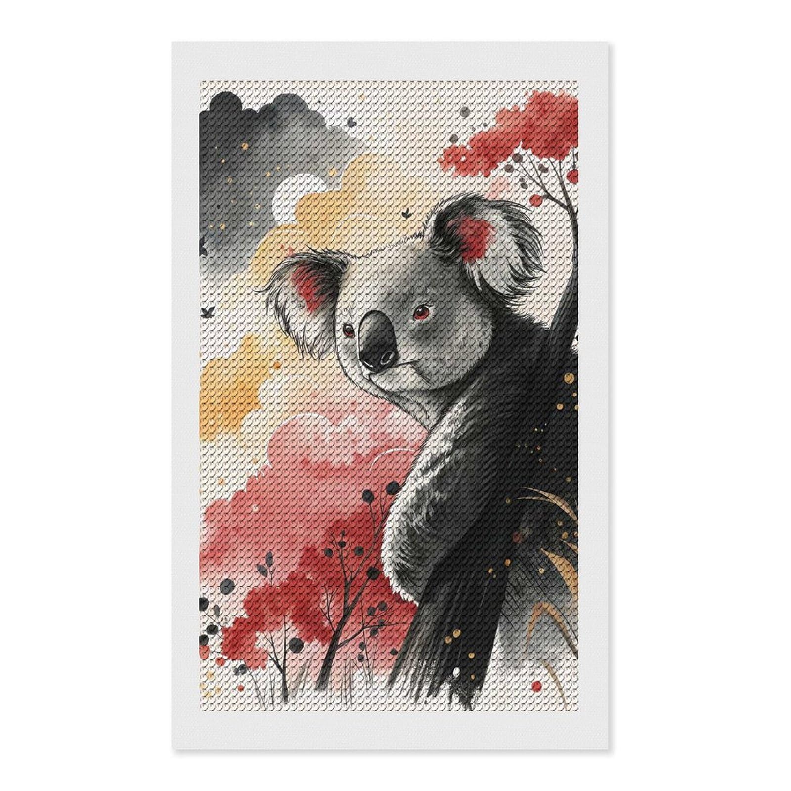 Junmoney Watercolor Koala Bear in Nature Diamond Art Kit 12"x20", for Beginners, Vintage Style Decor, Good for Quiet Evenings, Festive Craft Gift