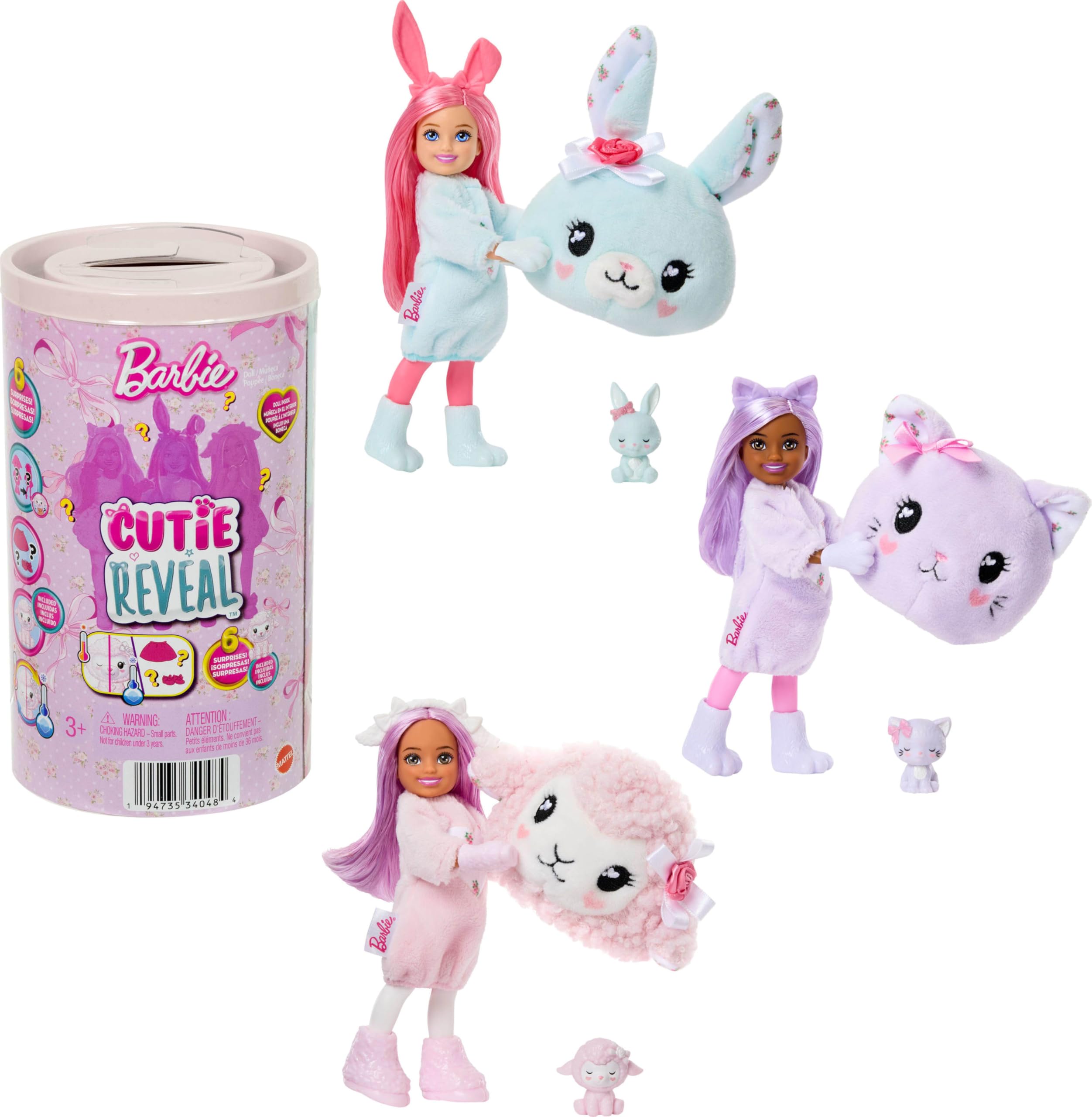 Barbie Cutie Reveal Glücksbärchis kleine Chelsea-Puppe und Zubehör, Serie 2 mit Plüschkostüm und 6 Überraschungen, einschließlich Farbwechsel (Stile können abweichen), JGH75