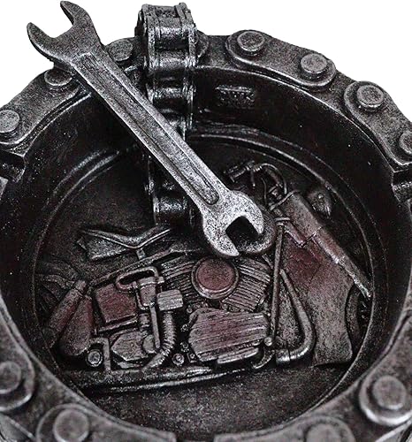 Miniatura 6 de Ebros Gift Mecánico motorista motocicleta cadena de cinturón redondo con llave herramienta cigarrillo cenicero resina figura humo tienda hombre
