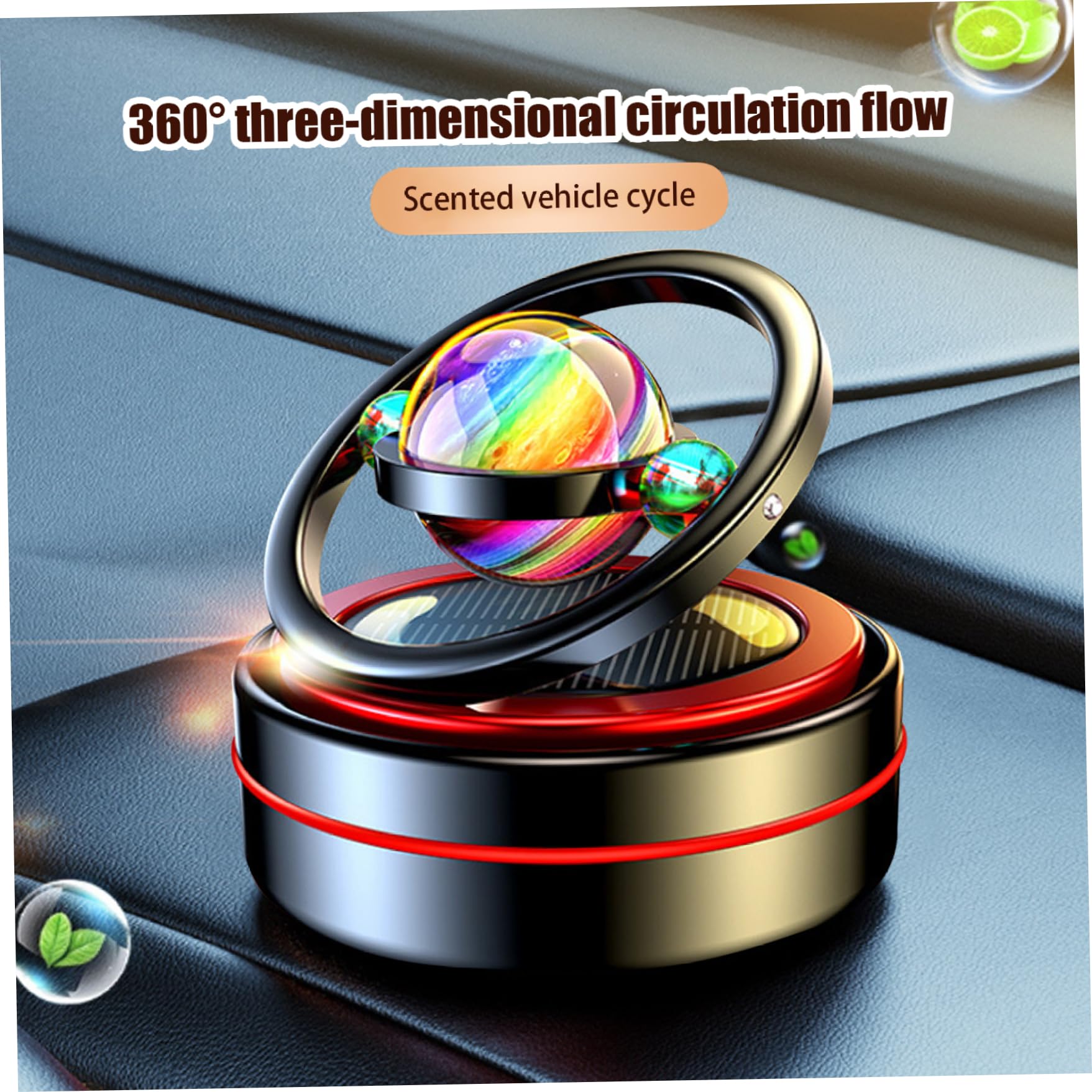 Aromaterapia Solare Rotante|Diffusore Solare per Aromaterapia per Auto Ornamenti per Cruscotto con 6 Tablet Aroma per Auto Veicolo Home Office Donna Uomo Nero