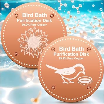OICEME Bird Bath Purification Disk Pure Copper Outside Winter Solar Power Birdbath Wild Hummingbird Feeder Pedestal Fountain Cleaner Cage Dispenser Bowl Ground Safe Garden Sunflower Bird Gifts