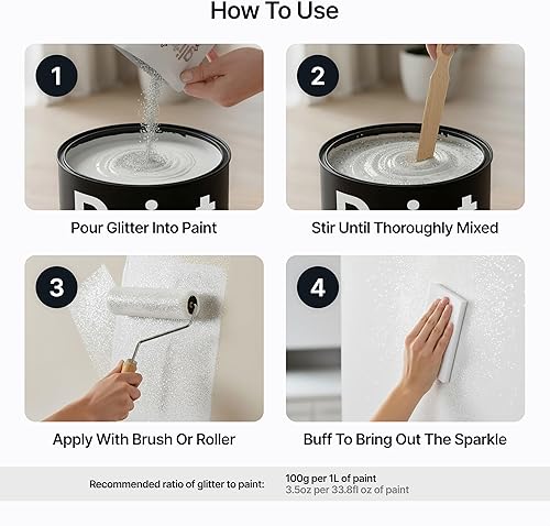 Miniatura 2 de Hemway Aditivo de Purpurina para Pintura Cristales de Purpurina para Pintura Acrílica, Paredes Interiores y Exteriores, Madera, Barniz, Muebles,