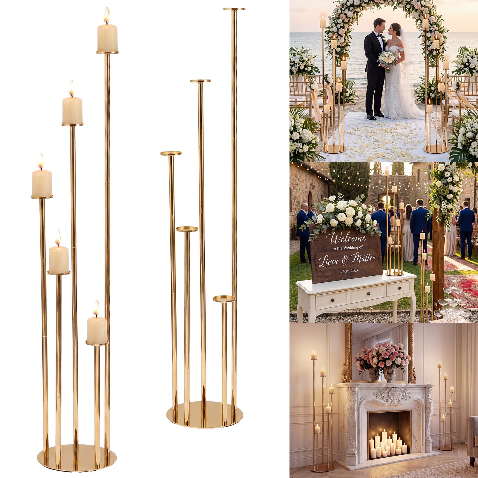 Photo 1 of Mumufy 50" 5-Arm Floor Candelabra Gold Candle Holders (2 Pcs)